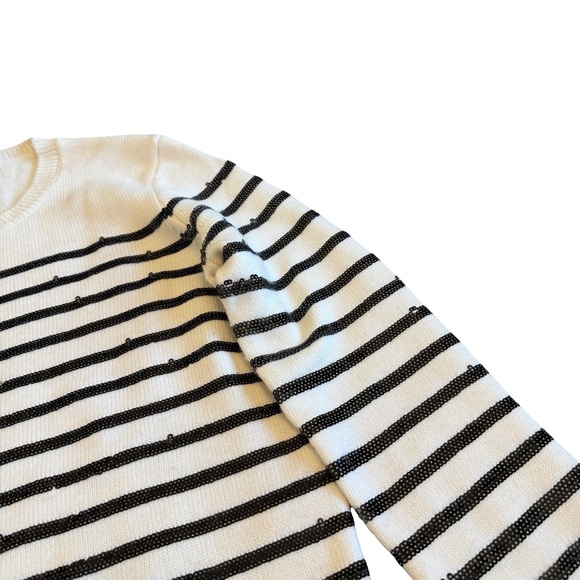 Maje Mystrip Sequined Striped Sweater Ecru Black Wool Blend Size 1 Small Women's - Picture 7 of 15